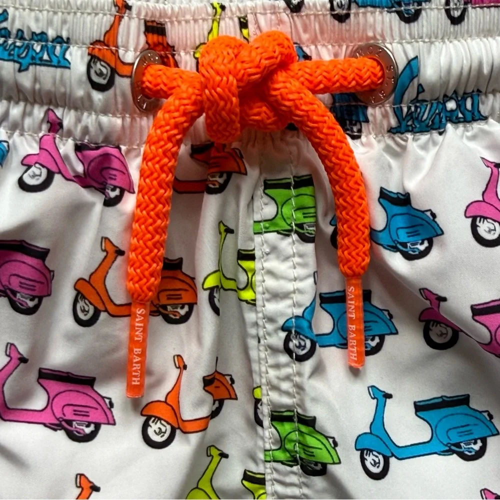 MC2 Saint Barth Boys Lightweight Fabric Swim Shorts Jean Lighting w/ Vespa Print - Picture 2 of 15